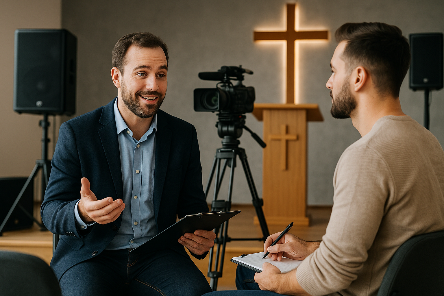 Equipe configurando equipamentos de vídeo